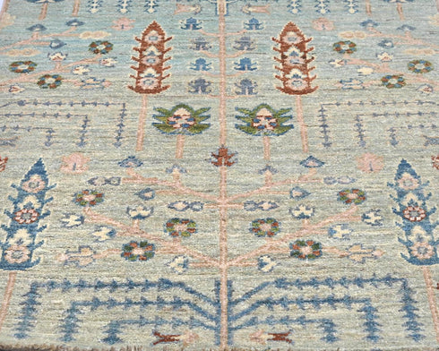 16 Feet Blue Khurgeen Afghan Hand Knotted Wool Runner Rug
